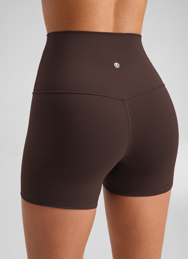 CRZ YOGA महिलाओं के लिए योगा हाई राइज़ बाइकर शॉर्ट्स Butterluxe शॉर्ट्स 4 इंच हॉट फज ब्राउन