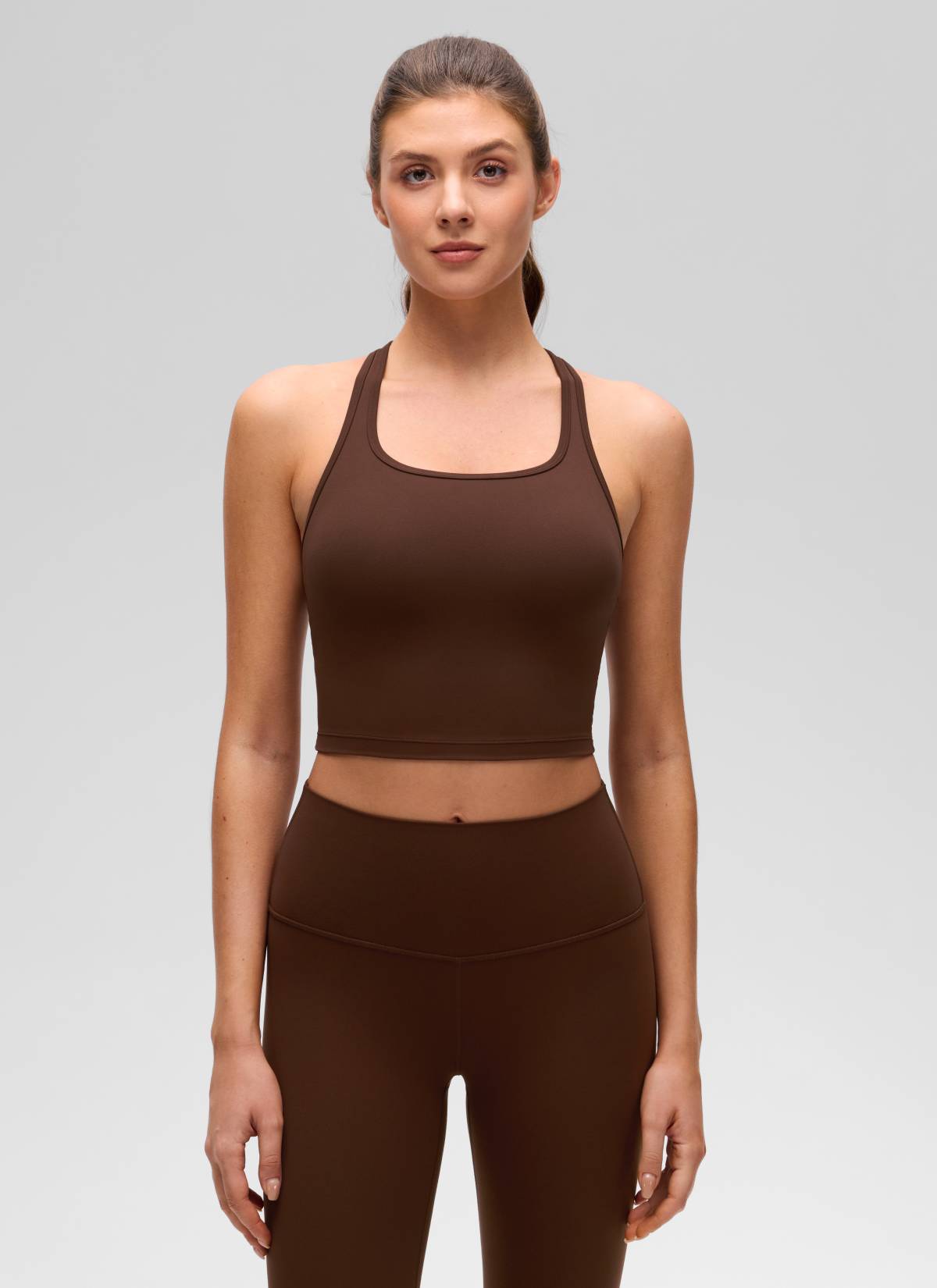 CRZ YOGA महिलाओं के लिए कम सपोर्ट वाला योगा पैड Butterluxe स्कूप नेक ब्रा, वाई-बैक, लावा ब्राउन