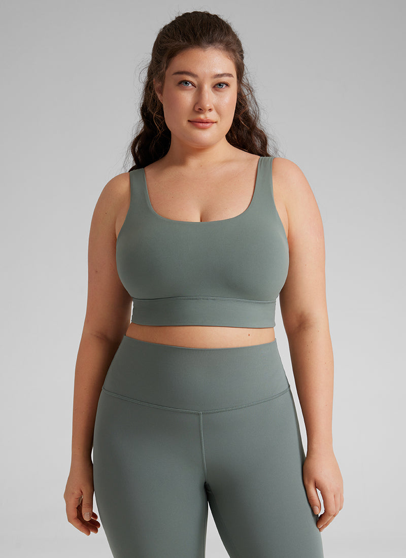CRZ YOGA महिलाओं के लिए कम सपोर्ट वाला योगा शूज़ Butterluxe स्पोर्ट ब्रा यू बैक लॉन्गलाइन ग्रे सेज