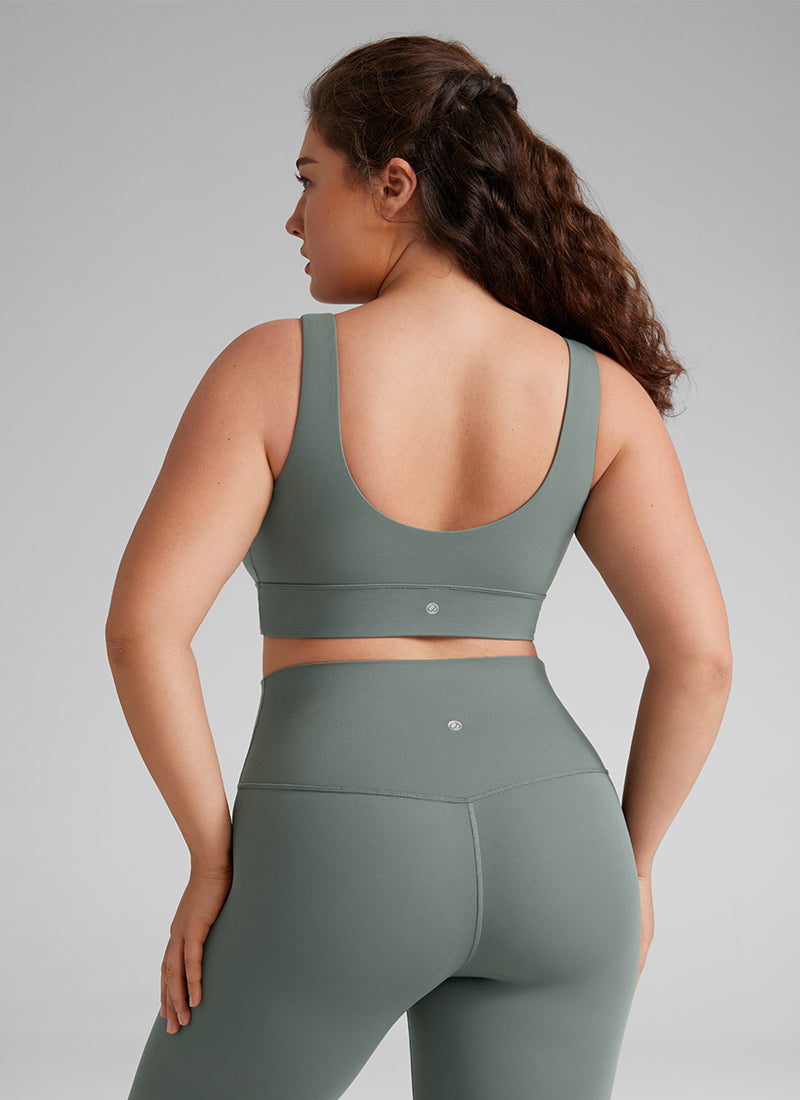 CRZ YOGA महिलाओं के लिए कम सपोर्ट वाला योगा शूज़ Butterluxe स्पोर्ट ब्रा यू बैक लॉन्गलाइन ग्रे सेज