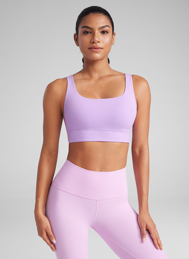 CRZ YOGA महिलाओं के लिए कम सपोर्ट वाला योगा शूज़ Butterluxe स्पोर्ट ब्रा यू बैक लॉन्गलाइन एल्फिन पर्पल