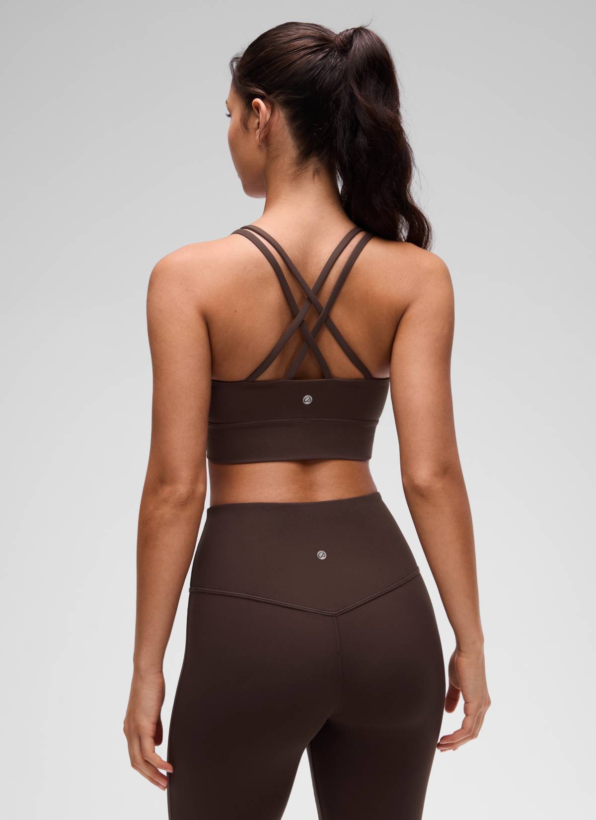 CRZ YOGA Womens Butterluxe Strappy Longline Criss Cross Molded Cup Bra Hot Fudge Brown