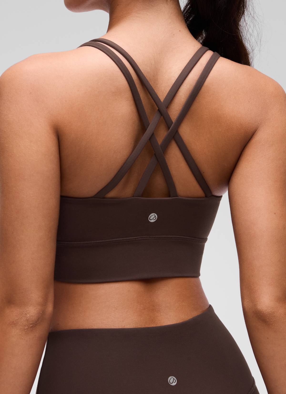 CRZ YOGA Womens Butterluxe Strappy Longline Criss Cross Molded Cup Bra Hot Fudge Brown