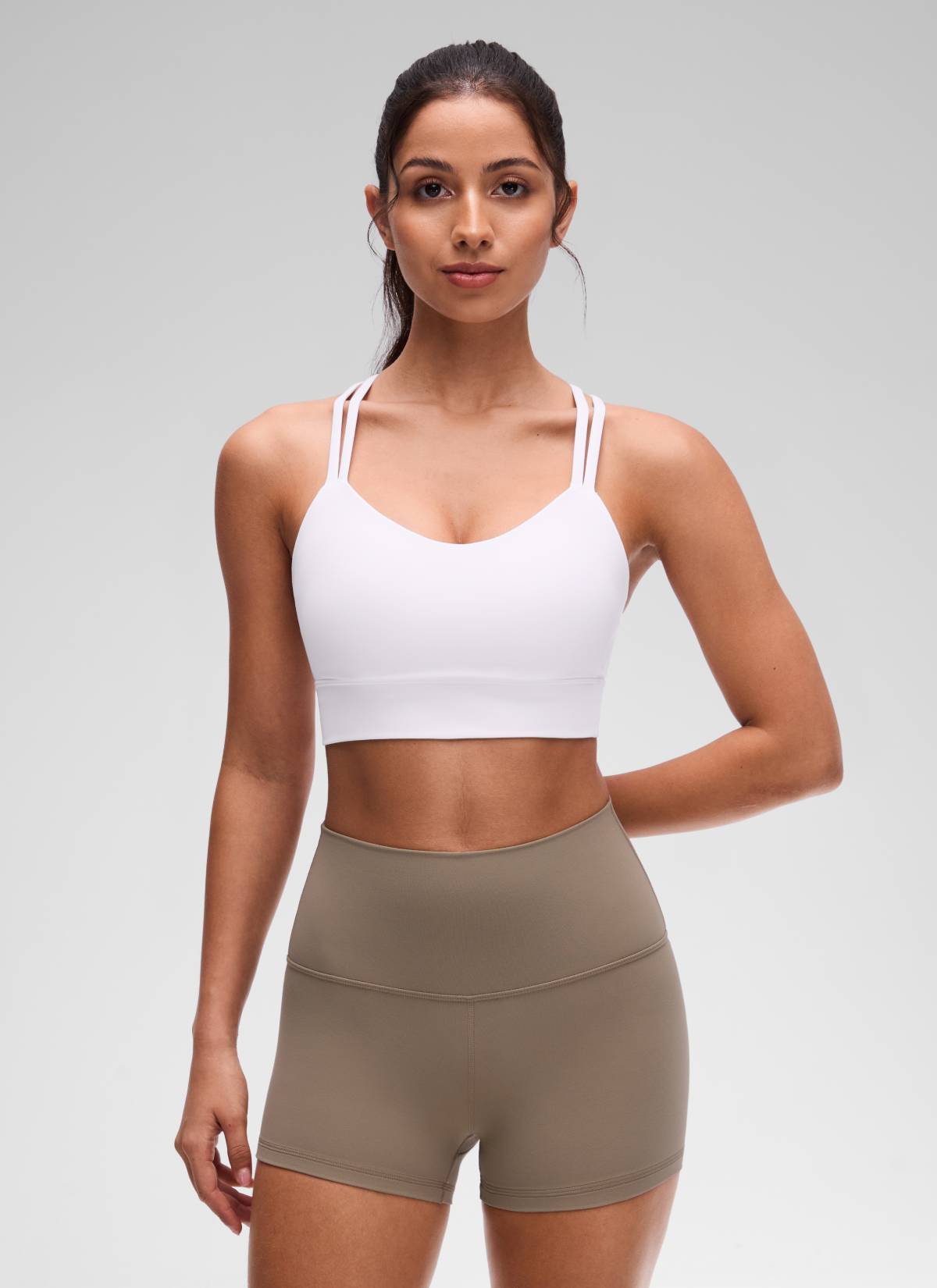 CRZ YOGA Womens Butterluxe Strappy Longline Criss Cross Molded Cup Bra White