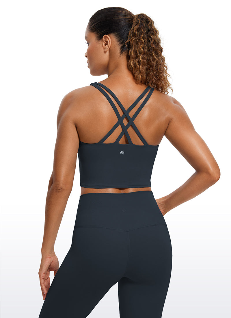 CRZ YOGA Womens Butterluxe Strappy Longline Criss Cross Sports Bra True Navy
