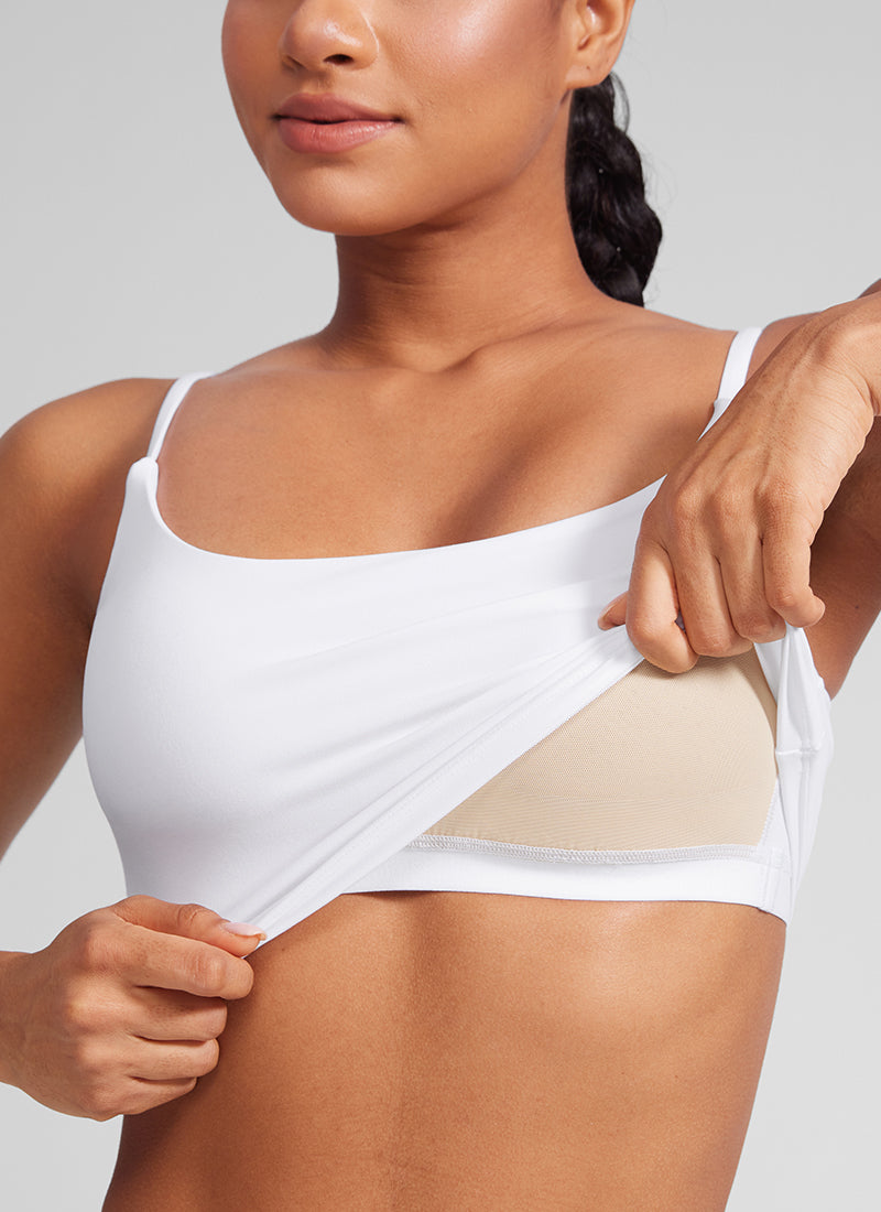 सीआरजेड योगा महिलाएँ Butterlift स्कूप नेक यू बैक योगा लॉन्गलाइन स्पोर्ट्स ब्रा सफेद