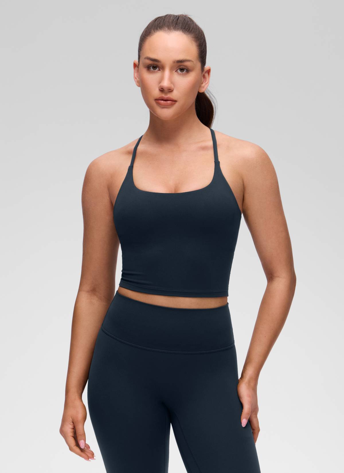 सीआरजेड योगा महिला Butterluxe यू नेक ट्विस्ट क्रॉस बैक बिल्ट इन ब्रा टैंक टॉप ट्रू नेवी