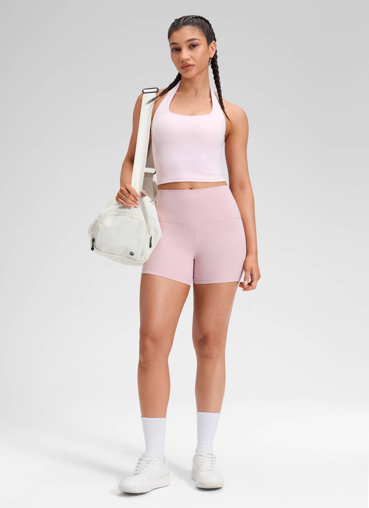 CRZ YOGA महिलाओं के लिए योगा हाई राइज़ बाइकर शॉर्ट्स Butterluxe शॉर्ट्स 4'' पिंक हेज़
