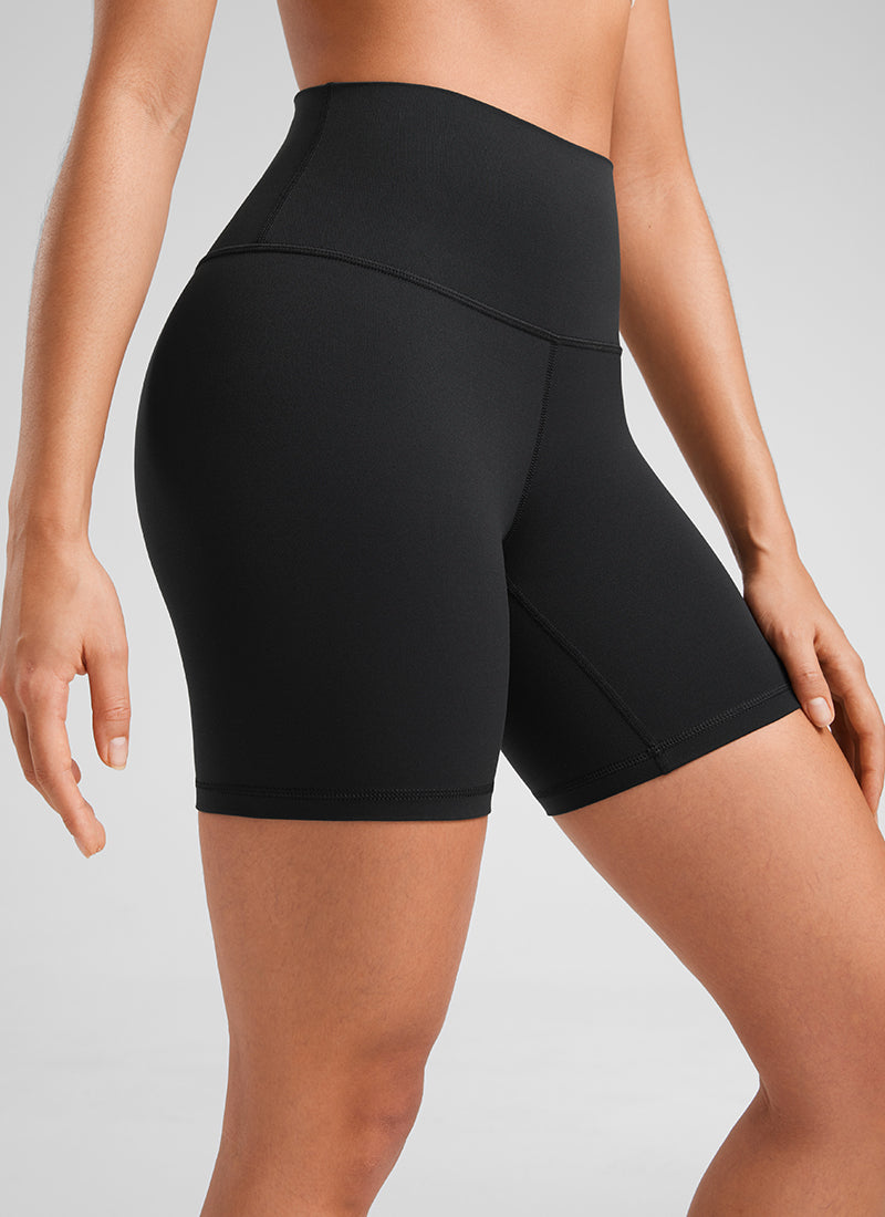 CRZ YOGA महिलाओं के लिए योगा हाई राइज़ बाइकर शॉर्ट्स Butterluxe 6 इंच के काले रंग के शॉर्ट्स