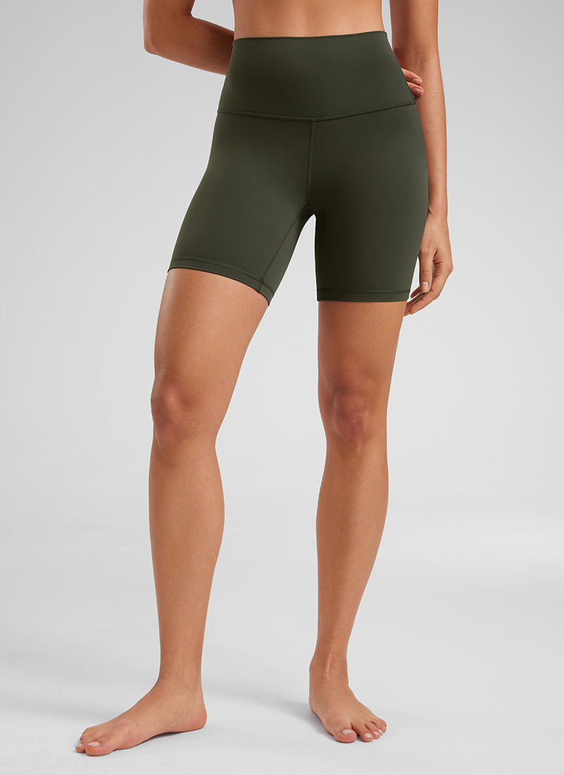 CRZ YOGA महिलाओं के लिए योगा हाई राइज़ बाइकर शॉर्ट्स Butterluxe शॉर्ट्स 6 इंच, ऑलिव ग्रीन