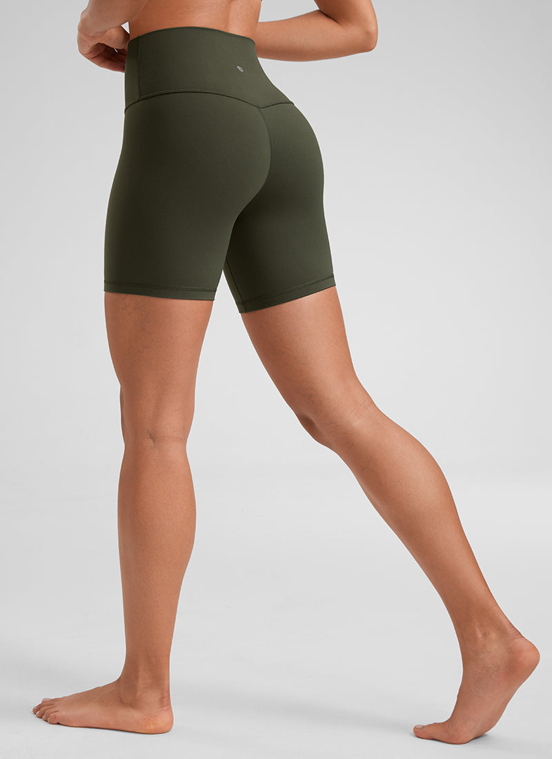 CRZ YOGA महिलाओं के लिए योगा हाई राइज़ बाइकर शॉर्ट्स Butterluxe शॉर्ट्स 6 इंच, ऑलिव ग्रीन