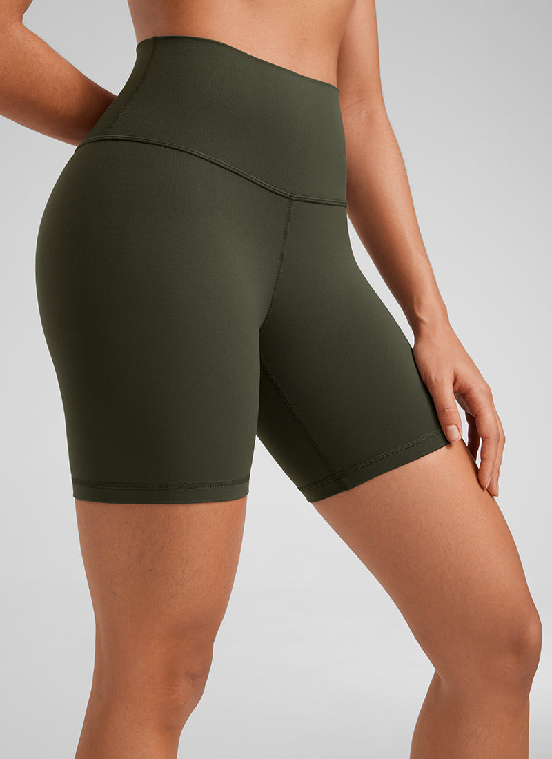CRZ YOGA महिलाओं के लिए योगा हाई राइज़ बाइकर शॉर्ट्स Butterluxe शॉर्ट्स 6 इंच, ऑलिव ग्रीन
