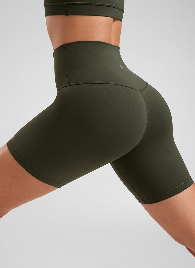 CRZ YOGA महिलाओं के लिए योगा हाई राइज़ बाइकर शॉर्ट्स Butterluxe शॉर्ट्स 6 इंच, ऑलिव ग्रीन