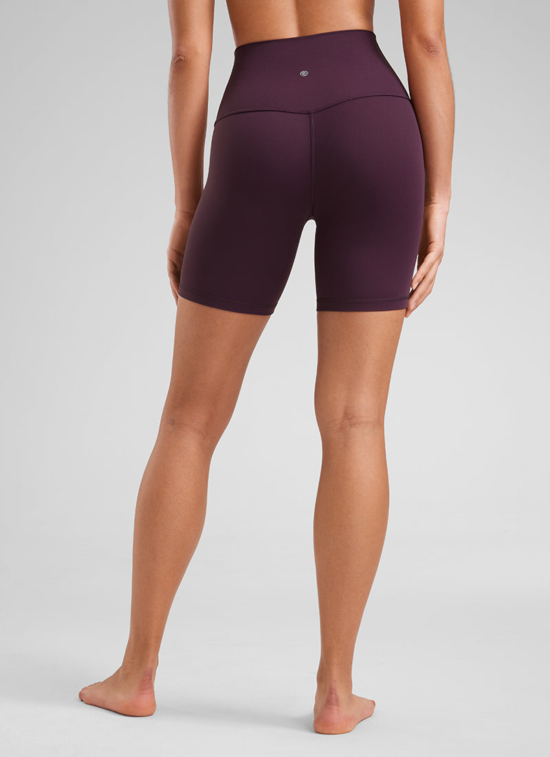 CRZ YOGA महिलाओं के लिए योगा हाई राइज़ बाइकर शॉर्ट्स Butterluxe 6 इंच के शॉर्ट्स, गहरे बैंगनी रंग के