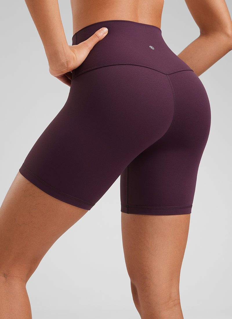 CRZ YOGA महिलाओं के लिए योगा हाई राइज़ बाइकर शॉर्ट्स Butterluxe 6 इंच के शॉर्ट्स, गहरे बैंगनी रंग के
