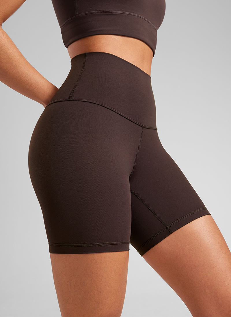 CRZ YOGA महिलाओं के लिए योगा हाई राइज़ बाइकर शॉर्ट्स Butterluxe शॉर्ट्स 6 इंच हॉट फज ब्राउन