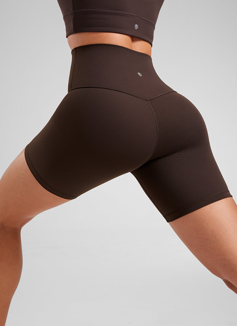CRZ YOGA महिलाओं के लिए योगा हाई राइज़ बाइकर शॉर्ट्स Butterluxe शॉर्ट्स 6 इंच हॉट फज ब्राउन