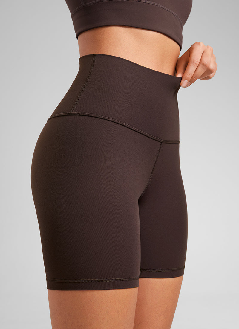 CRZ YOGA महिलाओं के लिए योगा हाई राइज़ बाइकर शॉर्ट्स Butterluxe शॉर्ट्स 6 इंच हॉट फज ब्राउन