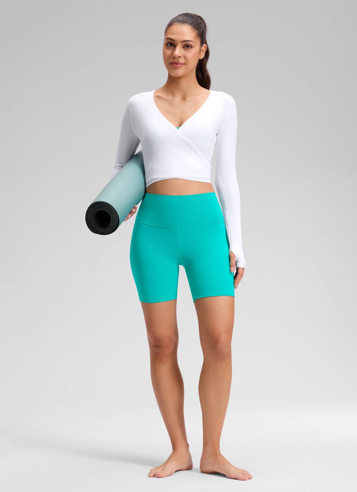 CRZ YOGA महिलाओं के लिए योगा हाई राइज़ बाइकर शॉर्ट्स Butterluxe शॉर्ट्स 6 इंच, ट्रॉपिक्स टील