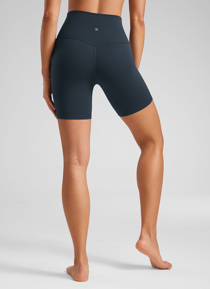 CRZ YOGA महिलाओं के लिए योगा हाई राइज़ बाइकर शॉर्ट्स Butterluxe शॉर्ट्स 6 इंच ट्रू नेवी