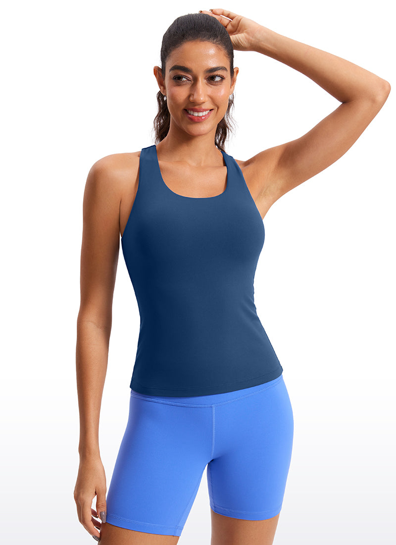 CRZ YOGA महिलाओं के लिए योगा टाइट फिट टॉप Butterluxe फ्रांसीसी नौसेना का अंतर्निर्मित ब्रा टैंक