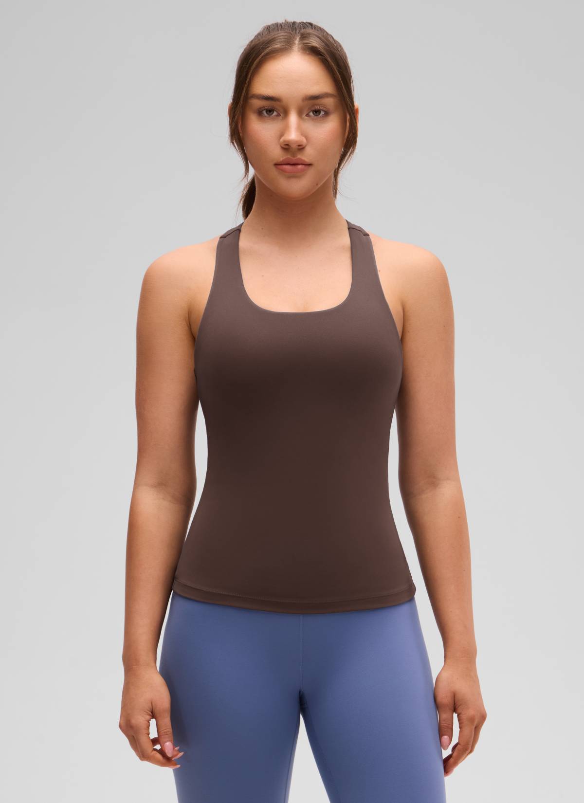 CRZ YOGA महिलाओं के लिए योगा टाइट फिट टॉप Butterluxe बिल्ट-इन ब्रा टैंक हॉट फज ब्राउन