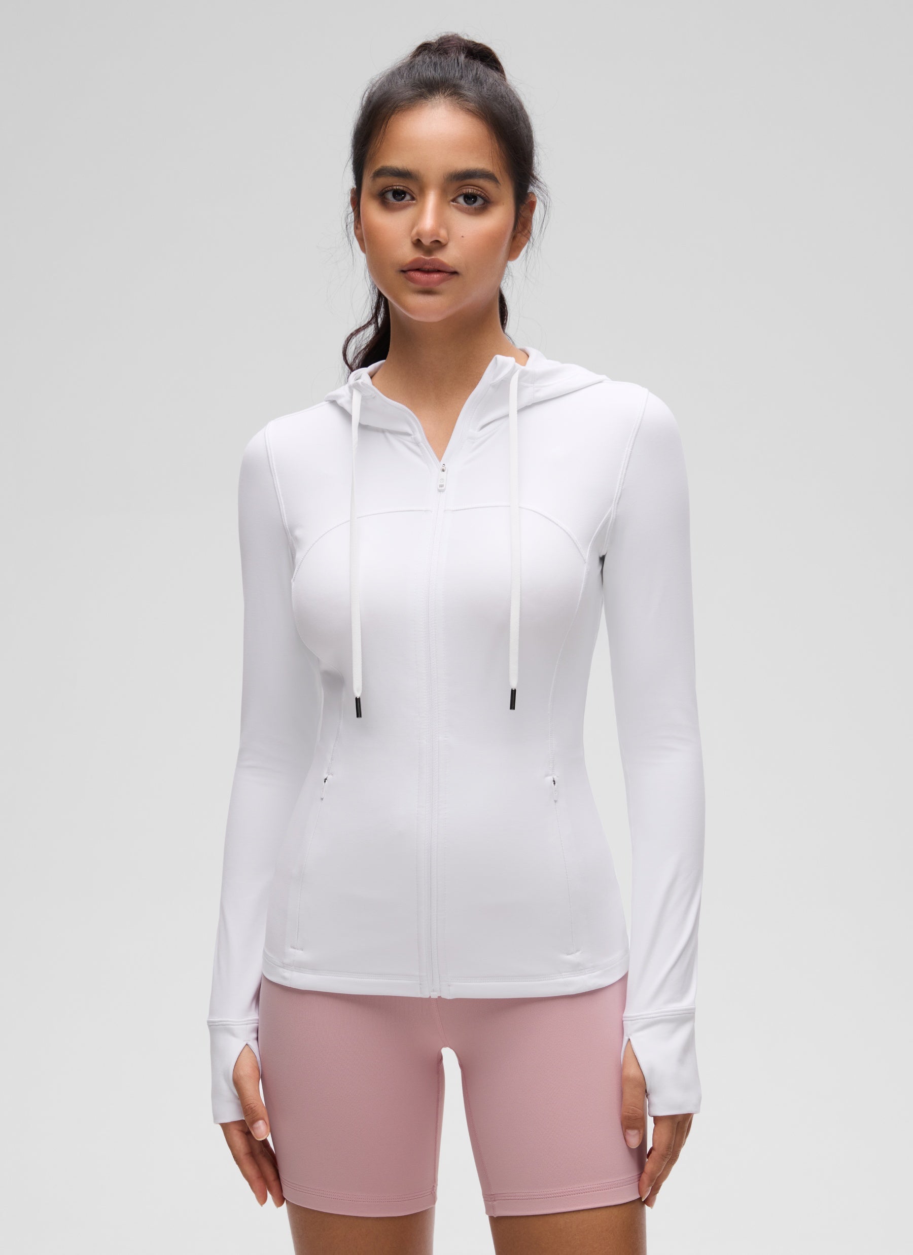 CRZ YOGA Women's Butterluxe Slim Fit Pocket Outerwear Full Zip Hoodies White