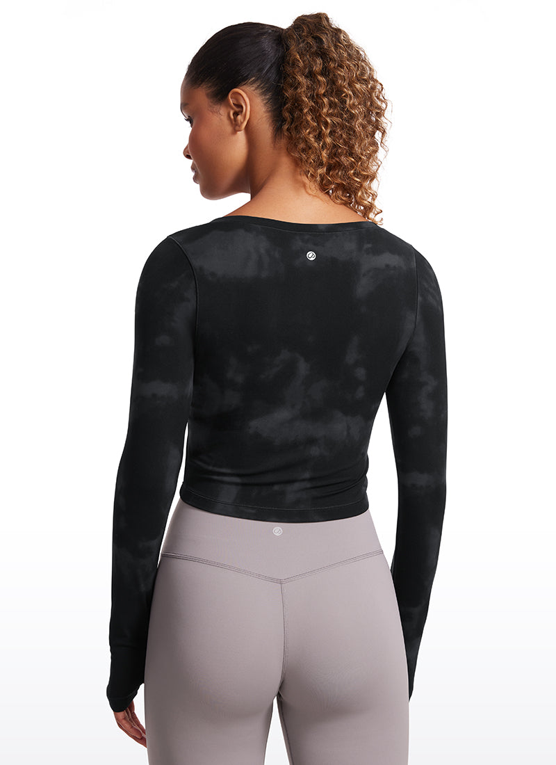 CRZ YOGA Leggings de yoga de manga larga Butterluxe para mujer Black Tie Dye Flowers