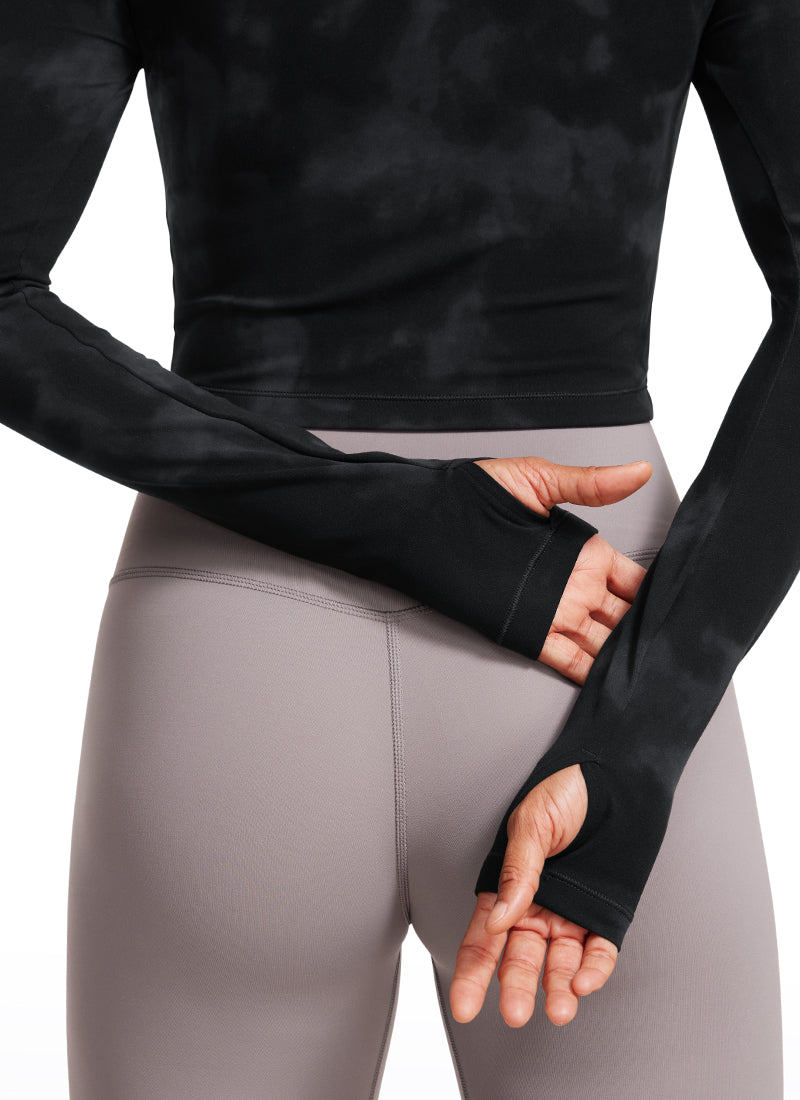 CRZ YOGA Leggings de yoga de manga larga Butterluxe para mujer Black Tie Dye Flowers