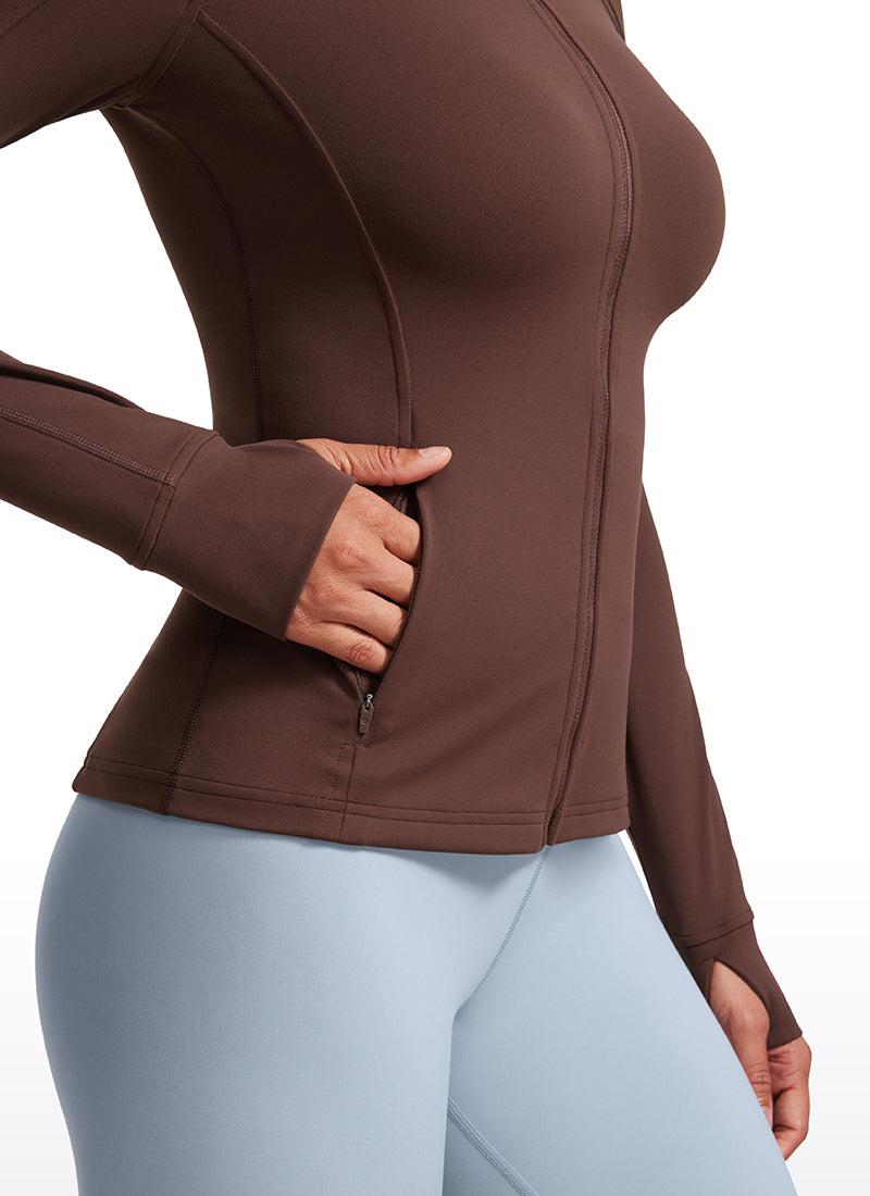 CRZ YOGA महिलाओं के लिए स्लिम फिट योगा टॉप Butterluxe फुल ज़िप लॉन्ग स्लीव्स टॉपी