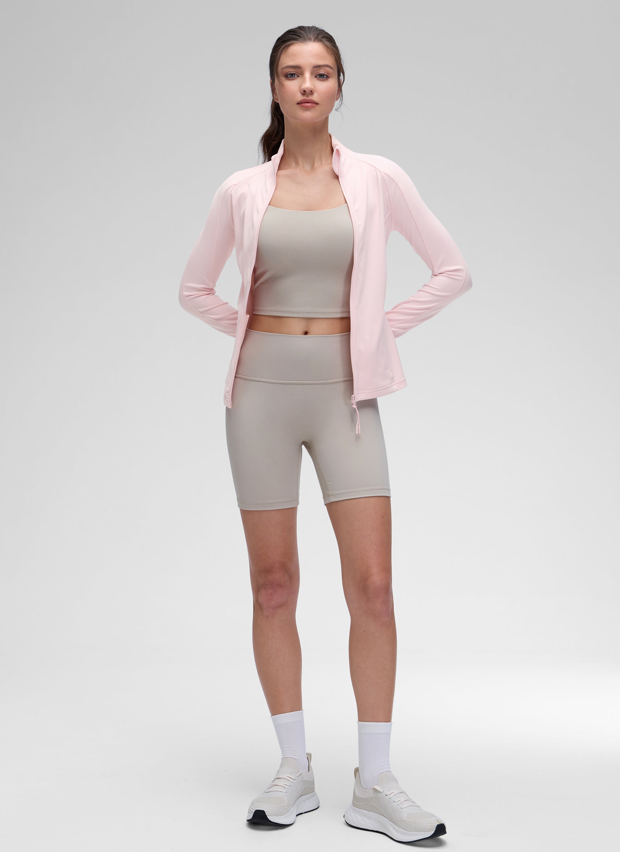 CRZ YOGA महिलाओं के लिए स्लिम फिट योगा टॉप Butterluxe फुल ज़िप लॉन्ग स्लीव्स स्ट्रॉबेरी पिंक