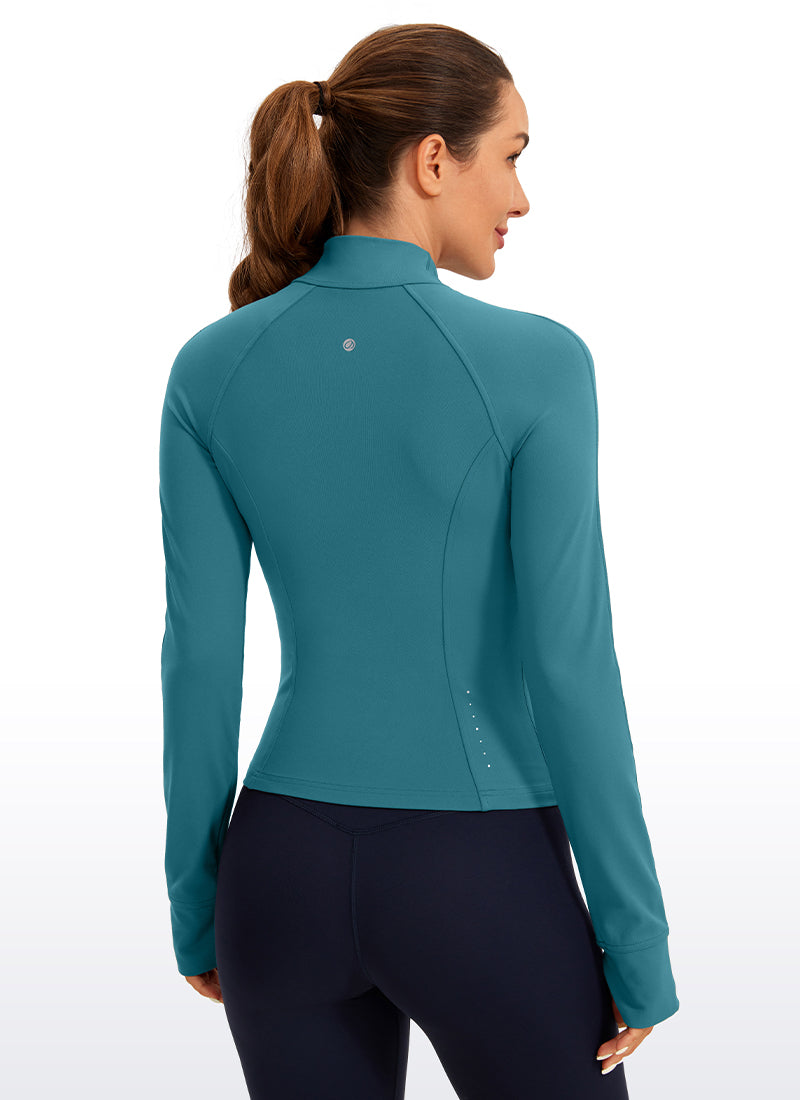 सीआरजेड योगा महिला Butterluxe क्रॉप्ड पॉकेट आउटरवियर फुल ज़िप जैकेट ग्रीन जेड