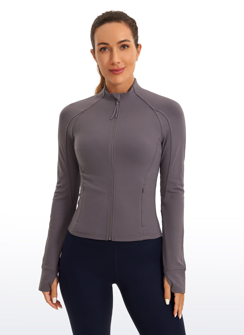 CRZ YOGA Women's Butterluxe Cropped Pocket Outerwear Full Zip Jackets Tornado